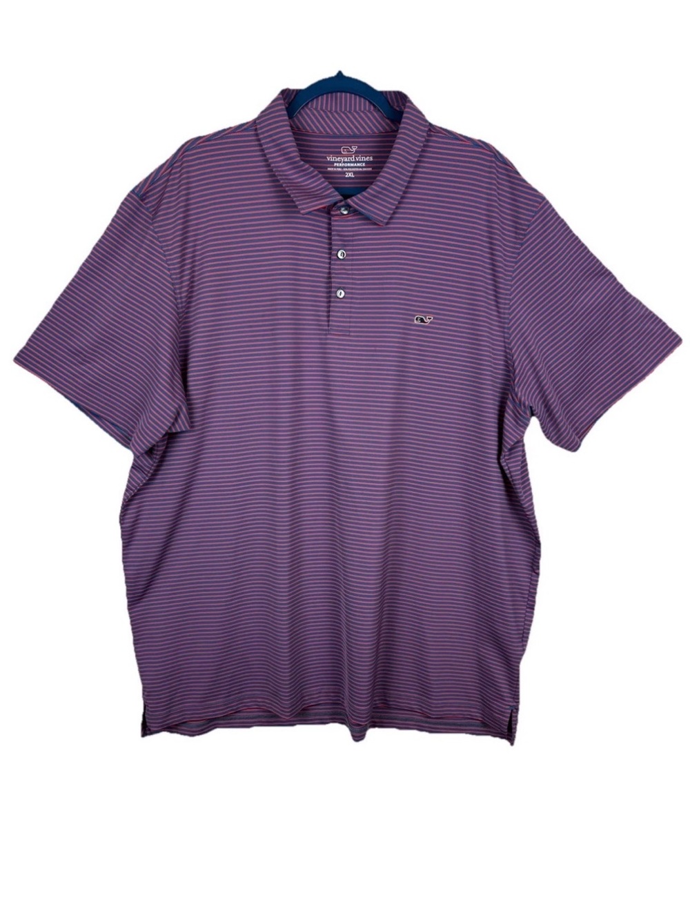 Vineyard Vines Performance Golf Polo Shirt Mens 2XL XXL Pink Blue Striped Whale